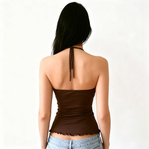 Haut tube à bretelles froncé de couleur unie avec dos à nouer, coupe ajustée, pour femme, idéal pour l'été - Product Image 4