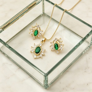 Women 18K Gold Plated Sunflower Color Zircon Engagement Jewelry <b>Set</b> Pendant Necklace Earring Stud Earring Vintage <b>Crystal</b> - Product Image 2