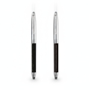 Bolígrafos Dobles de Fibra de Carbono y Cuero con Punta Táctil, Tapa Plateada Pulida, Punta de Escritura Oculta, Logotipo Personalizado, Regalo Corporativo - Product Image 3