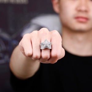 Nuovo anello Hip Hop a cinque stelle argento ghiacciato con zirconi cubici da uomo gioielli da festa a cinque punte per gioielli da uomo - Product Image 3
