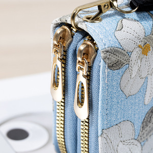 Women's Floral Embroidered Clutch Double Zipper Soft Coin <b>Purse</b> With Wrist Strap Blue Spring 2023 - Product Image 3