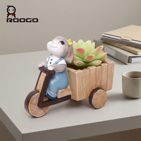Roogo En gros Joli pot à plantes succulentes en résine, motif lapin pastoral, avec trou de drainage, et pots à plantes animaux (chariot de lapin et bateau)