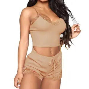 Tops de encaje sexy de alta calidad para mujer, conjuntos de ropa de salón para mujer