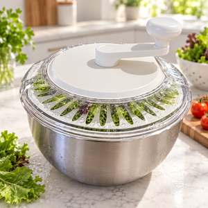 <span class=keywords><strong>Essoreuse</strong></span> <span class=keywords><strong>à</strong></span> <span class=keywords><strong>salade</strong></span> manuelle en acier inoxydable pour la préparation de salades fraîches <span class=keywords><strong>à</strong></span> la maison sur les comptoirs de cuisine, destinée aux détaillants d'articles de cuisine - Product Image 2