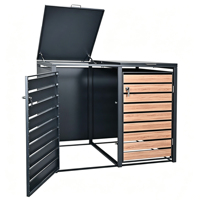 Boîte de rangement pour poubelles à roulettes 1/2/3/4 roues, extérieur, durable, 240L, noir et couleur bois