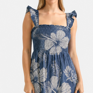 Nuevo vestido midi vaquero plisado con estampado hawaiano personalizado, vestido vaquero de alta calidad 100% algodón - Product Image 4
