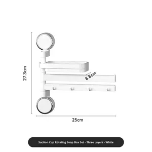 מתלה סבון רב שכבתי, ללא קידוח, עם כוסות יניקה מסתובבות, עמיד בפני חלודה, לתלייה על הקיר, עם חורי ניקוז, נגד החלקה. - Product Image 5