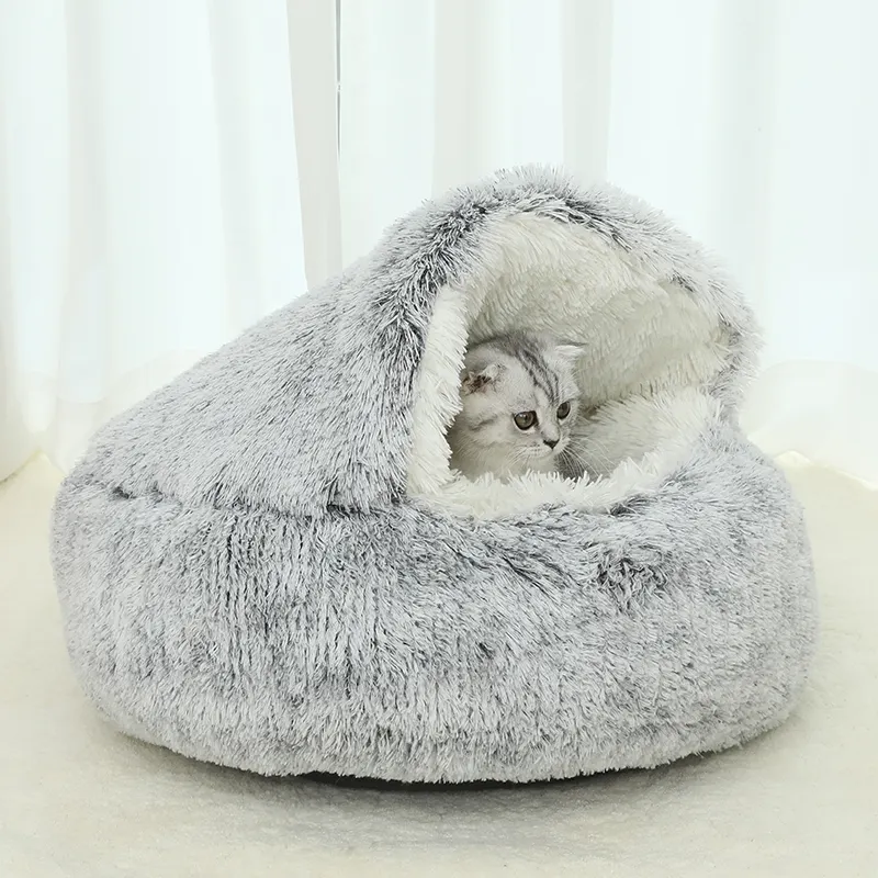 Wholesale Faux Fur Plush Round Soft Donut Cat Bed Pet Cave Products for Pets Sleep Cozy House Cats Accessories