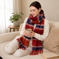 Nouveau style – Châle long en cachemire color block avec pompons, pour homme et femme, accessoires de mode hivernale pour couples