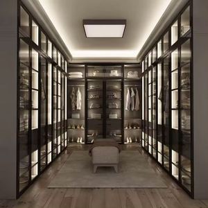 Diseño Gratuito, Armario Vestidor Moderno y Lujoso Personalizado con Marco de Aluminio, Puerta de Vidrio y MDF, con Isla Central - Product Image 2