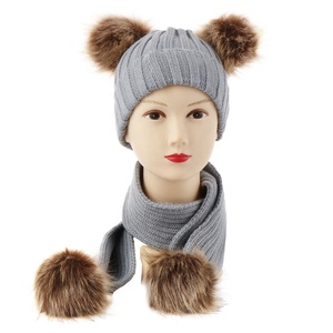 Enfants hiver laine chapeaux écharpe pour bébé garçons filles boule de fourrure Pom chapeau col rond écharpe hiver chaud tricot Crochet <span class=keywords><strong>bonnet</strong></span> écharpe ensemble - Product Image 4