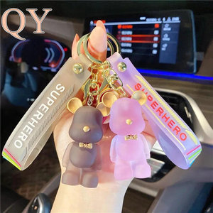 QY Anime Style Crystal <b>Bear</b> Keychain <b>Cute</b> Cartoon <b>Bear</b> with Bow Tie Rubber Bag Charm Key Ring Gift for Men Women Wholesale - Product Image 1