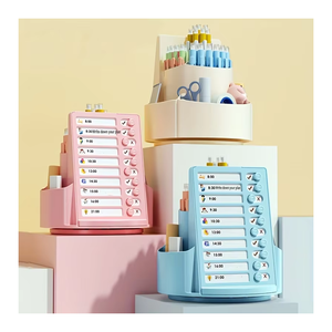 Многофункциональный креативный пластиковый органайзер для канцелярии на рабочий стол, вращающийся на 360 градусов, с календарем и часами, современный дизайн - Product Image 1