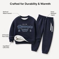 Ensemble deux pièces en polyester doublé polaire pour garçons, sweat-shirt et pantalon d'hiver, couleur personnalisée