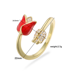 Women's Trendy Gold-Plated Tulip Copper <strong>Ring</strong> <strong>Resizable</strong> for Wedding Engagement Anniversary Party Gift - Product Image 5