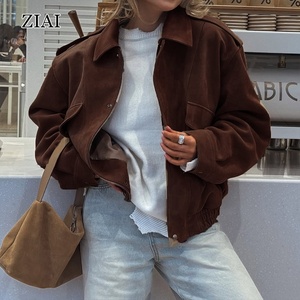 Oem New Fashion Custom Logo <strong>Suede</strong> <strong>Jacket</strong> Loose Women's Solid Color <strong>Jacket</strong> Zipper Casual - Product Image 4