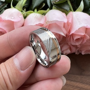 Bandas de boda de oro rosa de 8mm para hombre <span class=keywords><strong>y</strong></span> mujer, anillo de acero de Damasco, corte de tubo de <span class=keywords><strong>dos</strong></span> tonos, mate pulido brillante, confort Fit - Product Image 3