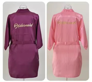 Peignoir court kimono en satin pour femme avec paillettes dorées DIY pour demoiselle d'honneur, robes de mariée, peignoirs pour femme - Product Image 4