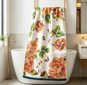 [Chuchotements de Papillons Parmi les Fleurs] Serviette de Bain en Gaze de Coton Pur Moderne et Écologique avec Motif Floral pour Usage Domestique - 80x160cm - Product Image 3