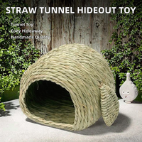 Tunnel en paille de bois de pin pour animaux de compagnie : lapins, cochons d'Inde, chinchillas, hamsters, hérissons – Nid cachette fait main avec bouton-pression, jouet de passage