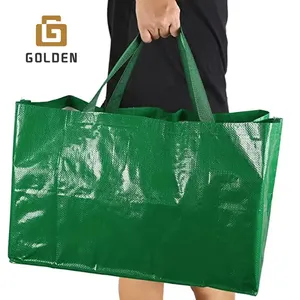 Bolsas de polipropileno tejidas Pp de compras personalizadas laminadas impresas con logotipo bordado de doble ASA dorada, bolsas tejidas Pp al por mayor
