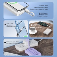 Batterie externe magnétique portable 10000 mAh, charge sans fil 15 W, charge rapide bidirectionnelle PD 20 W avec câble, cordon et support pour iPhone