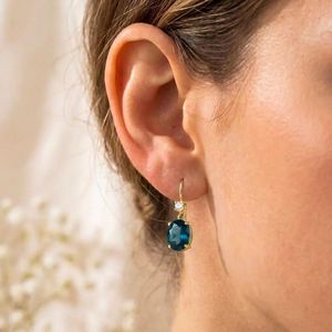 Natural London Blue Topaz Cubic Zirconia <b>Dangle</b> <b>Earrings</b> Oval Gemstone Drop <b>Earrings</b> in 925 Sterling <b>Silver</b> December Birthstone - Product Image 3