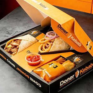 Envase Personalizado para Comida Rápida, Caja con Compartimentos para Shawarma, <span class=keywords><strong>Doner</strong></span> <span class=keywords><strong>Kebab</strong></span>, Wrap, para Restaurantes <span class=keywords><strong>Halal</strong></span>, Comida para Compartir, Comida para Llevar - Product Image 1