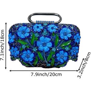 Glossy Enameled Floral Women Evening Bag Shimmering Crystal Clutch <b>Purse</b> Top Handle Clutch Bags with Detachable Chain - Product Image 2