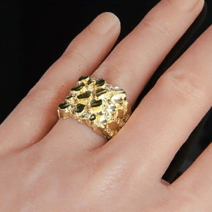 سميكة واسعة تصميم جديد 14k مطلية بالذهب ناجيت تحطيم الفرقة عصابة للرجال/النساء المجوهرات - Product Image 3