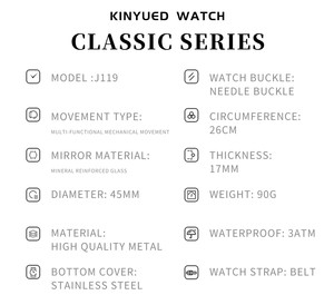 Envío Directo, Reloj Mecánico para Hombre KINYUED, Movimiento Automático, Correa de Cuero, Fase Lunar, Visualización de Día y Fecha, Resistente al Agua 3BAR - Product Image 4