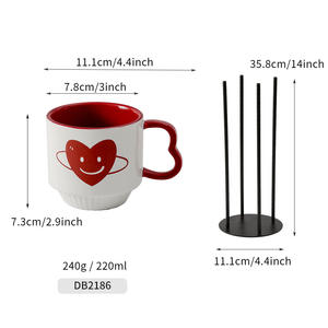 Juego de Tazas de Cerámica Hechas a Medida con Asa y Diseño de Corazón Rojo para Regalo de Parejas, Reutilizables, Calidad de Primera Clase - Product Image 5