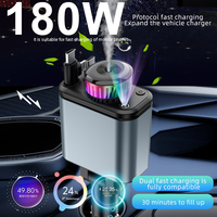 Chargeur de voiture super rapide 5-en-1 180W à rotation 180 degrés avec doubles câbles rétractables pour iPhone et Android – Vente directe usine