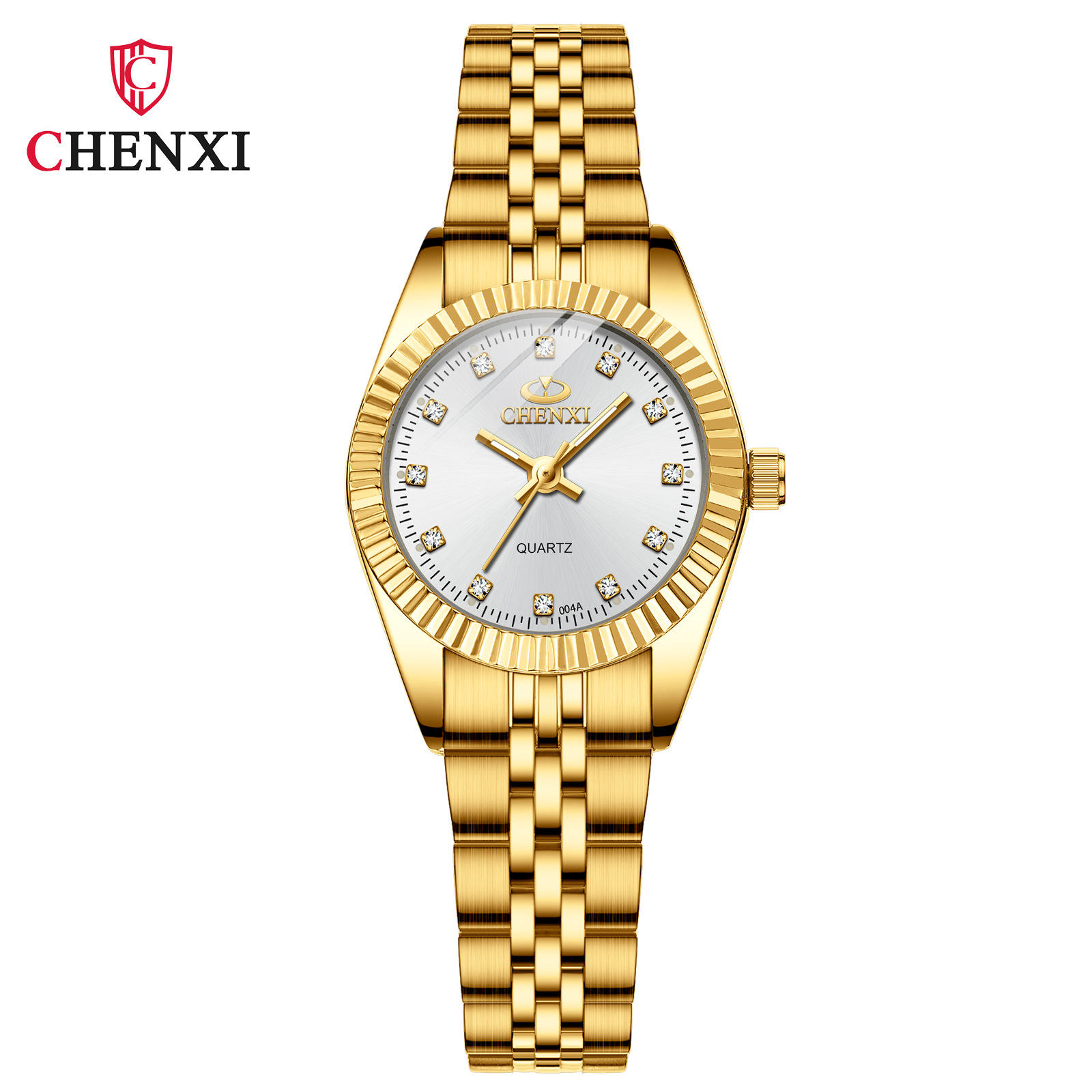 Full gold womens white face watch