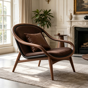 <span class=keywords><strong>Fauteuil</strong></span> lounge en bois massif artisanal, rembourré de tissu <span class=keywords><strong>marron</strong></span> vintage, pour salon et chambre à coucher - Product Image 5