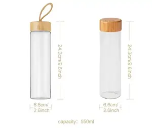 550Ml高品質透明ガラス瓶ジュース用ガラスワインボトルホウケイ酸ガラスウォーターボトル竹蓋付き旅行用