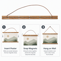 Pengait Poster Magnetik Kayu Oak Solid Ruixuan untuk Pajangan Seni Dinding, Bingkai Gantung Kayu untuk Cetakan Kanvas dan Poster, Tanpa Alat