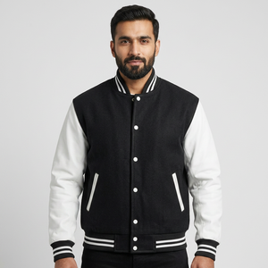 OEM ODM Custom Embroidered Buttons Baseball Letterman <b>Pullover</b> Varsity <b>Jacket</b> Solid Silk Screen Printing Wholesale for <b>Men</b> - Product Image 1