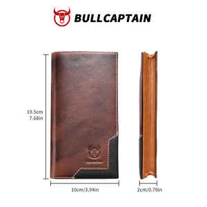 BULLCAPTAIN Vintage Men's <b>Wallet</b> Genuine Leather <b>Wallet</b> Men <b>RFID</b> <b>Blocking</b> Card Holder Front Pocket Long Clutch - Product Image 5