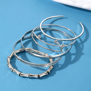 KISSWIFE Ensemble de 5 bracelets multirangs couleur argent, bracelet jonc en <span class=keywords><strong>bambou</strong></span> noué, bracelet tendance pour femmes - Product Image 3
