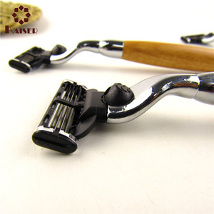 Maquinilla de afeitar de bambú con mango Natural, recambio de 6 Cuchillas intercambiables para afeitado biológico - Product Image 4