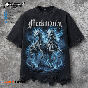 Meckmanly Men's T-Shirt 100% Cotton Short Sleeve O-Neck Printed Oversized Regular Fit Washed Jersey Style - Product Image 1