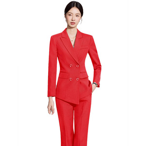 Women's Red Suit Set Three Quarter Sleeve Formal Work Wear Anti-Wrinkle Worsted Fabric Commute Style - Product Image 5