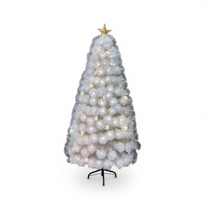 White Artificial Christmas <b>Tree</b> 180cm 230T <b>LED</b> <b>Lights</b> Warm Indoor Pine <b>Tree</b> With Snowflakes Standing Base - Product Image 1