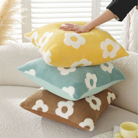 Housse de coussin carrée en coton pelucheux pour canapé, motif floral, décoration intérieure, amovible, broderie, avec fermeture éclair