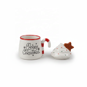 Tazza in Ceramica Natalizia con Coperchio a Forma di Panna Montata e Manico a Bastoncino di Zucchero, Tazza da Caffè Festiva per <span class=keywords><strong>Natale</strong></span> - Product Image 3