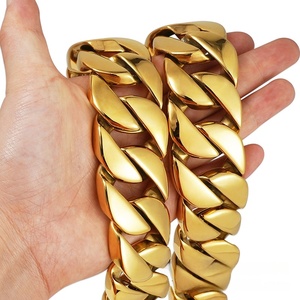 Toptan 18K altın kalın küba zincir bağlantı kolye erkekler için 32MM büyük ağır cilalı 316L paslanmaz çelik sahip zirkon ana - Product Image 3