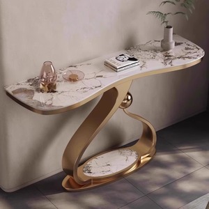 Tavolo Console Moderno e Semplice in Acciaio Inox Dorato, Lussuoso Tavolo Laterale in Marmo per Soggiorno, Corridoio Stretto e Ingresso - Product Image 4
