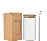 Conception personnalisée de tasse à eau en verre avec couvercle en bambou tasse à café paille jus tasse à boire bière tasse pour cadeau promotionnel