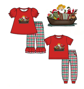 Conjunto de pijama navideño para niñas y niños, camiseta de manga corta, pantalones a cuadros, ropa con estampado de dibujos animados para hermanos - Product Image 2